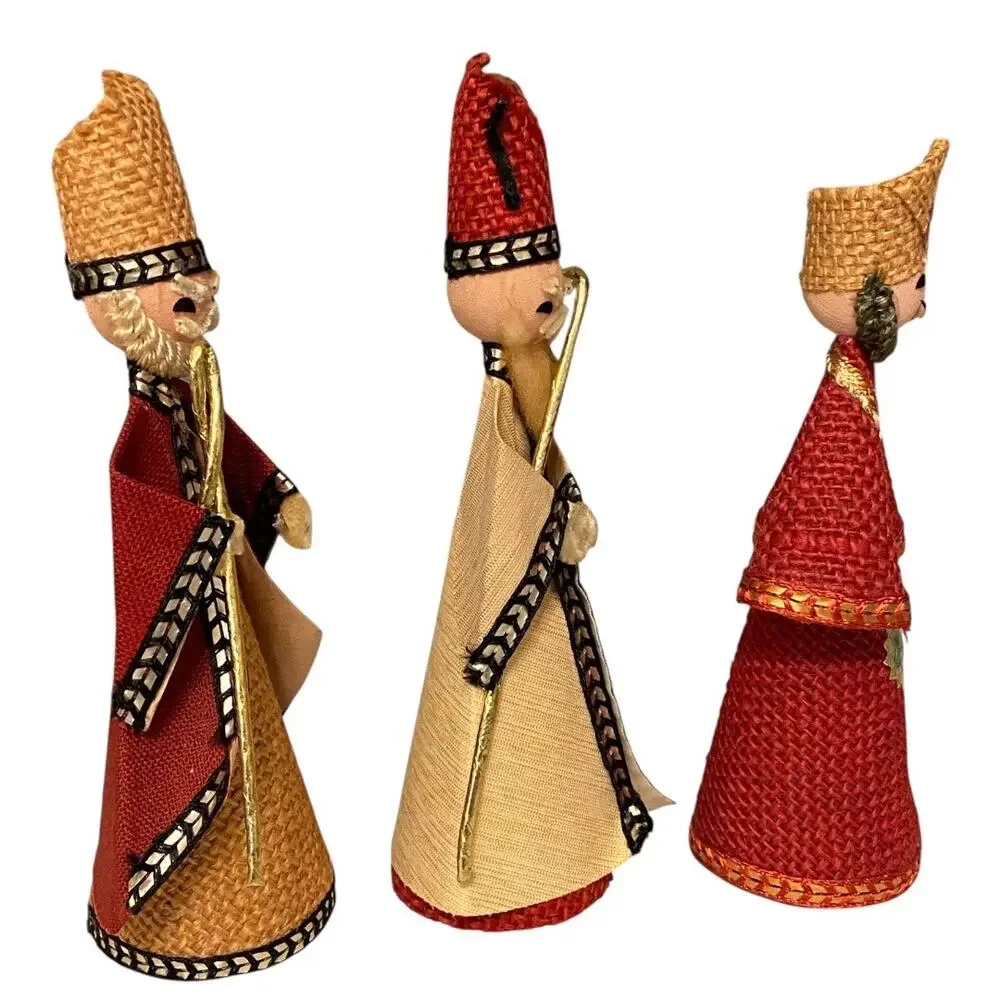 Three Kings Mid Century Modern Christmas Vintage Hand Made Nativity Set of Three